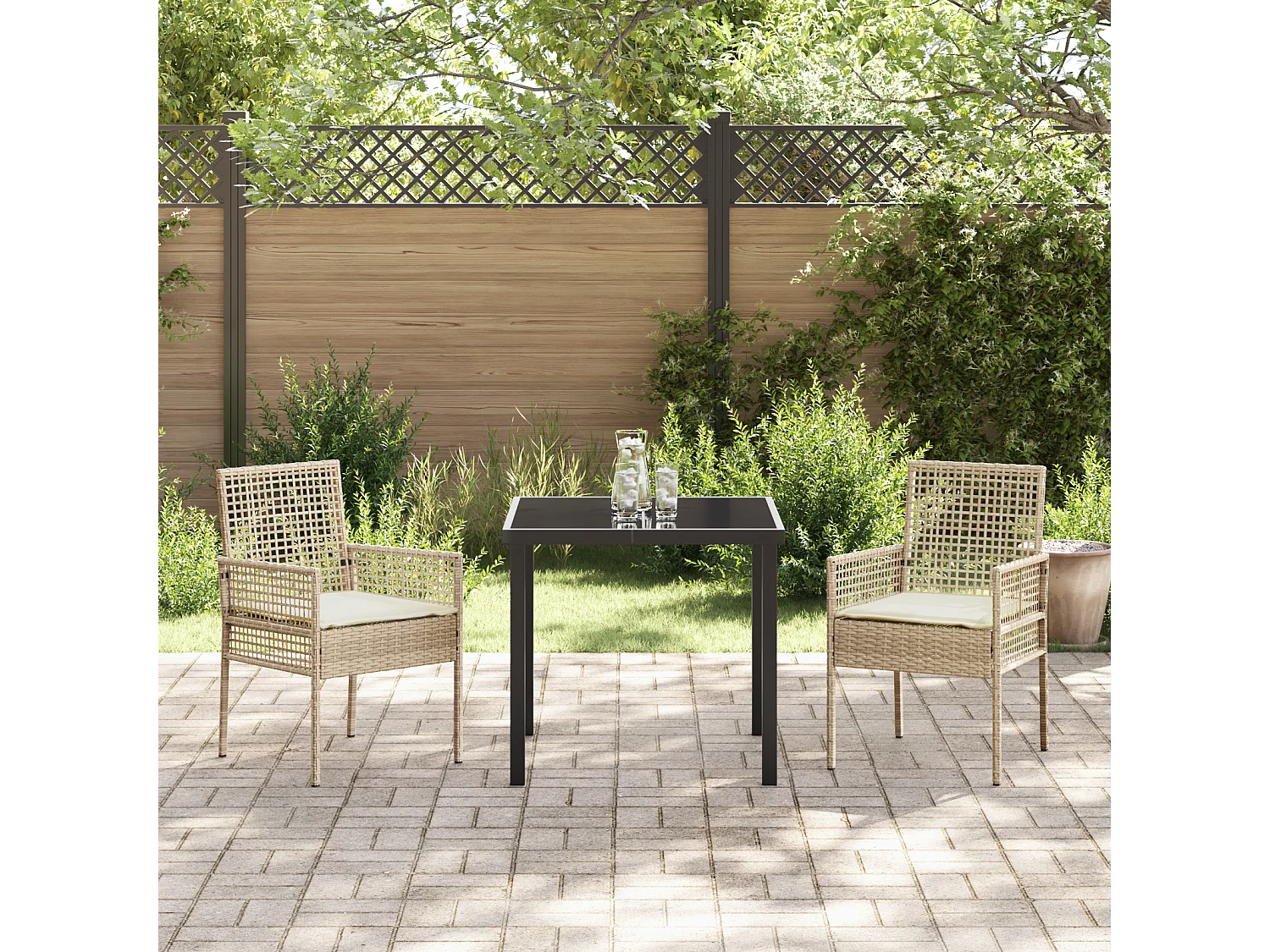 Chaises de jardin 2 pcs avec coussins Beige en poly rattan