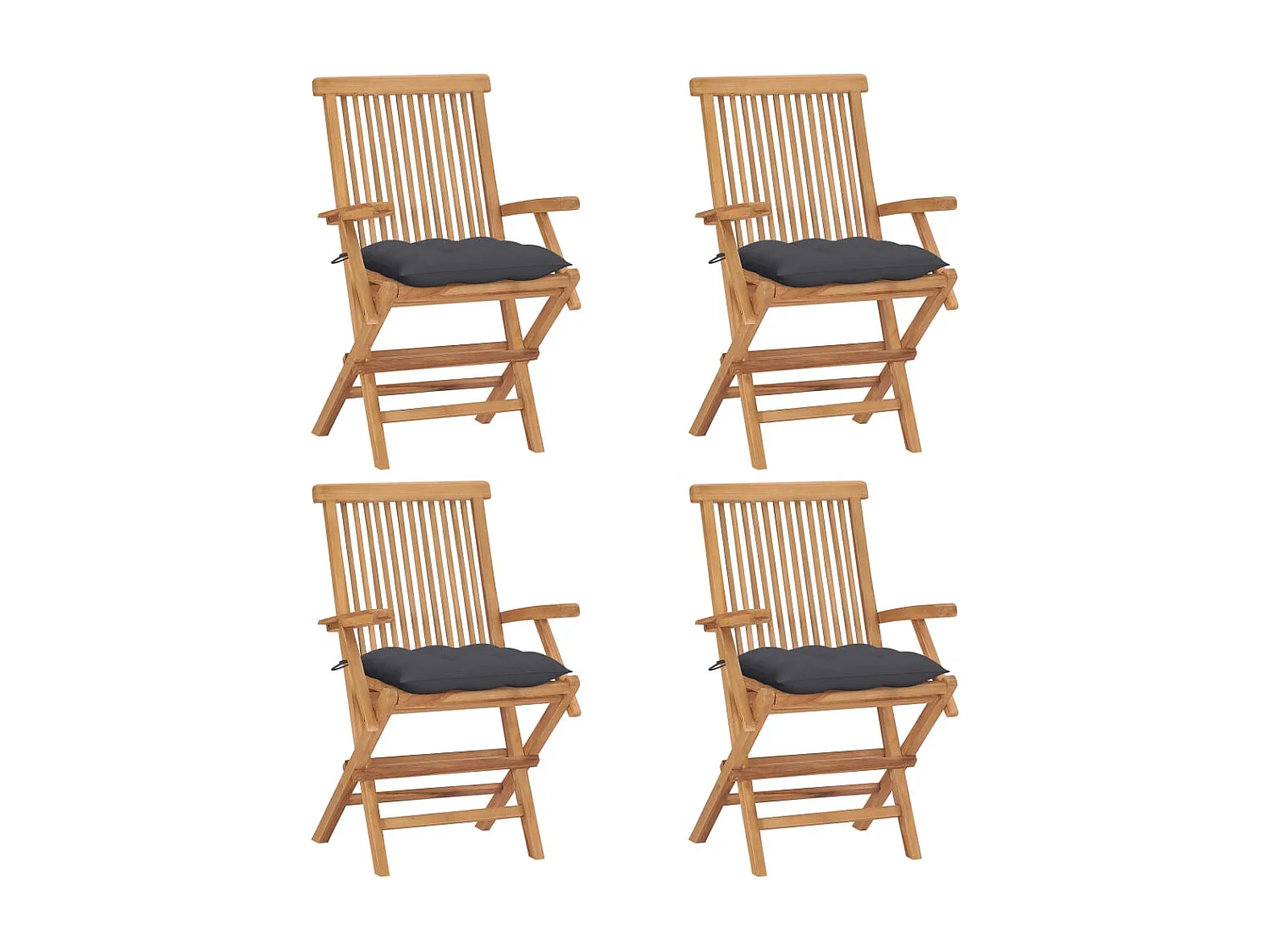 Set di 4 sedie e cuscini da giardino in legno di teak color antracite