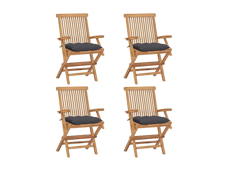 Chaises de jardin et coussins anthracite lot de 4 Bois de teck