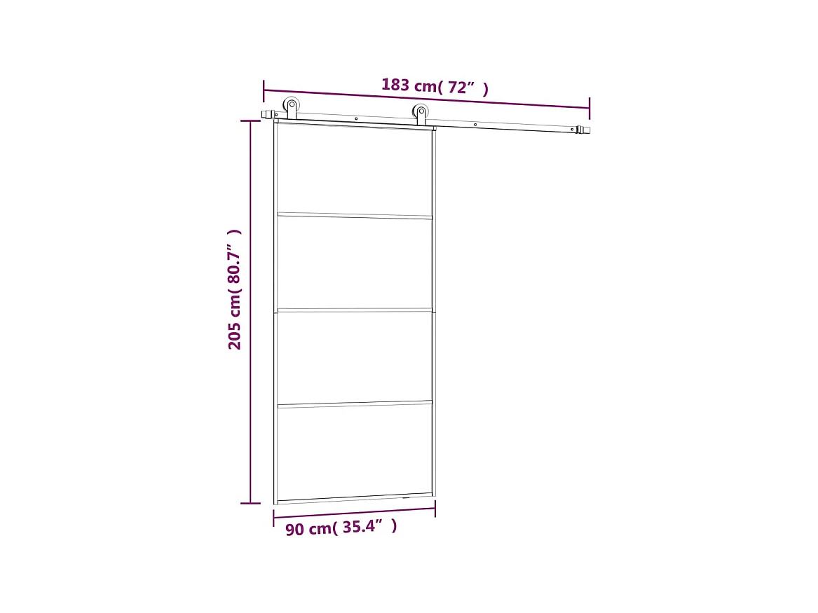 Schiebetür mit Beschlagsatz 90x205 cm ESG Glas