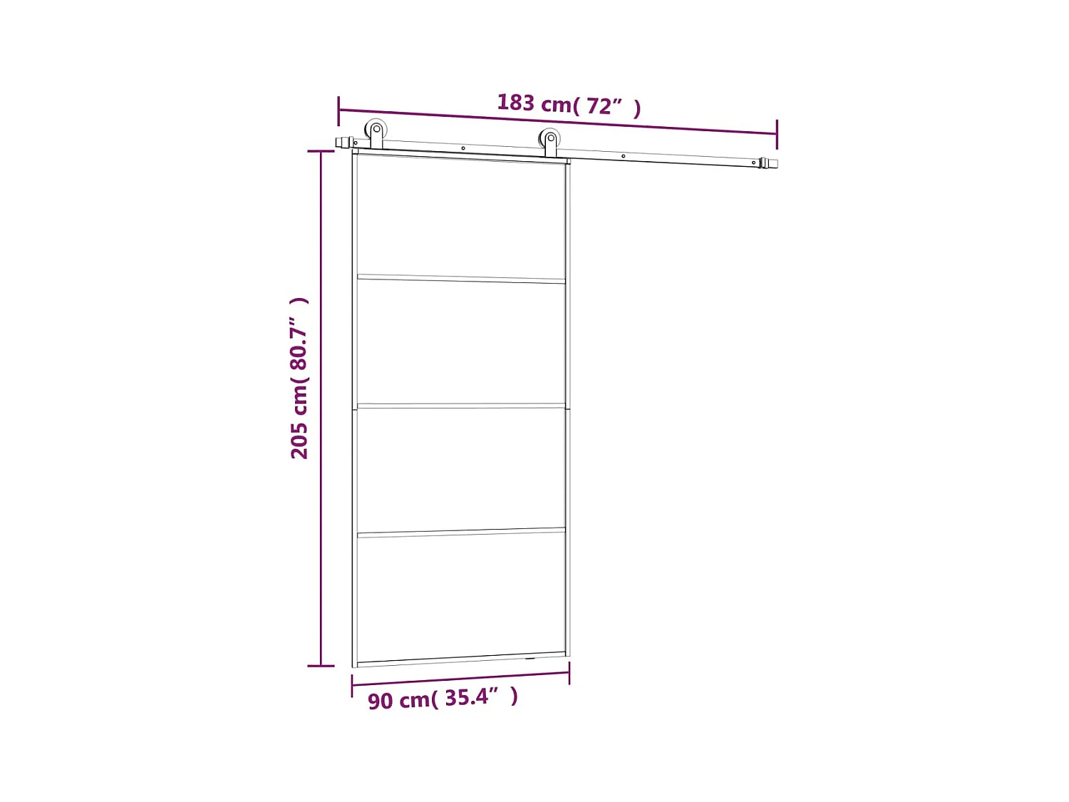 Schiebetür mit Beschlagsatz 90x205 cm ESG Glas