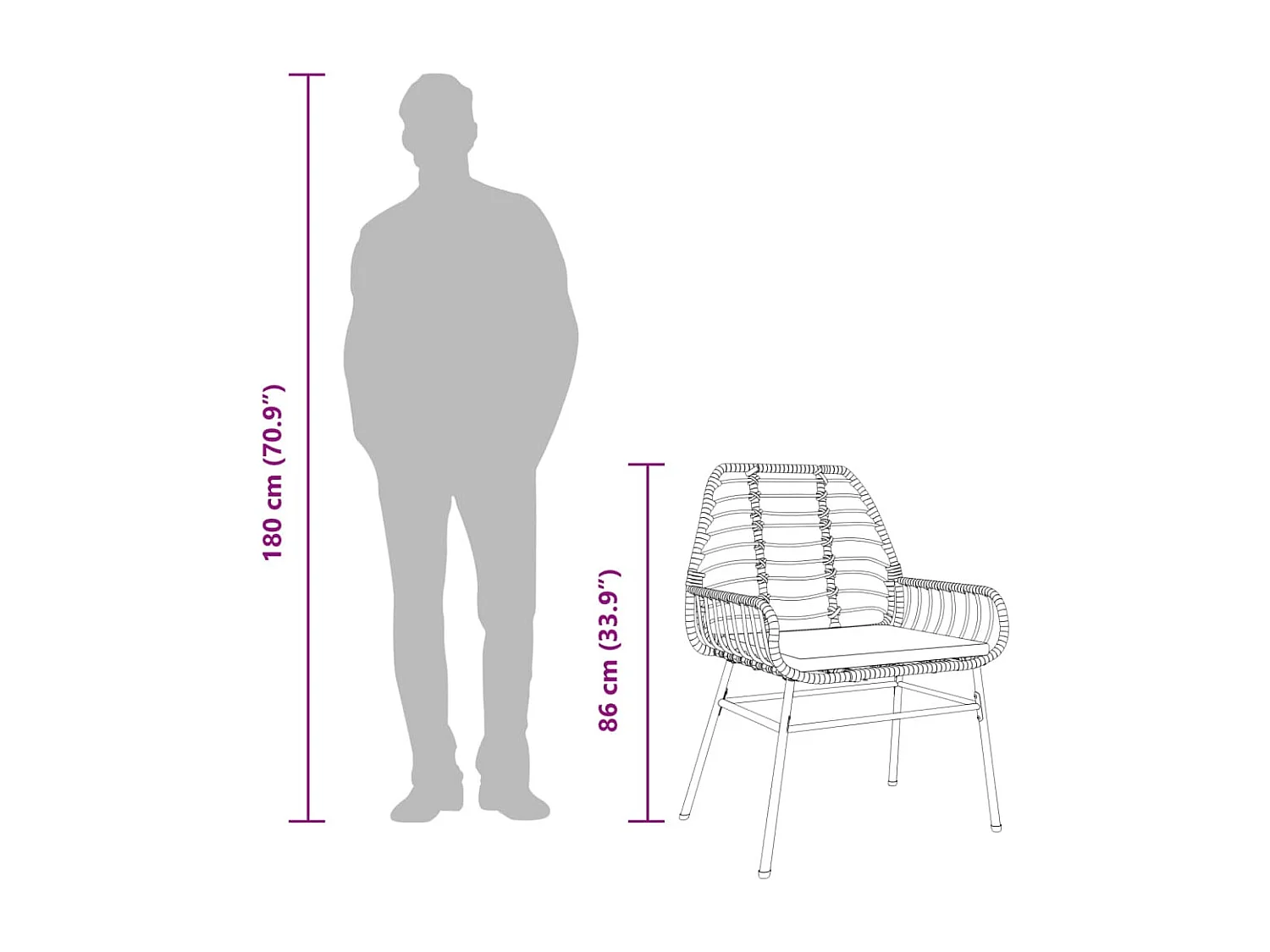 Set van 2 tuinstoelen en bruine rotan kussens