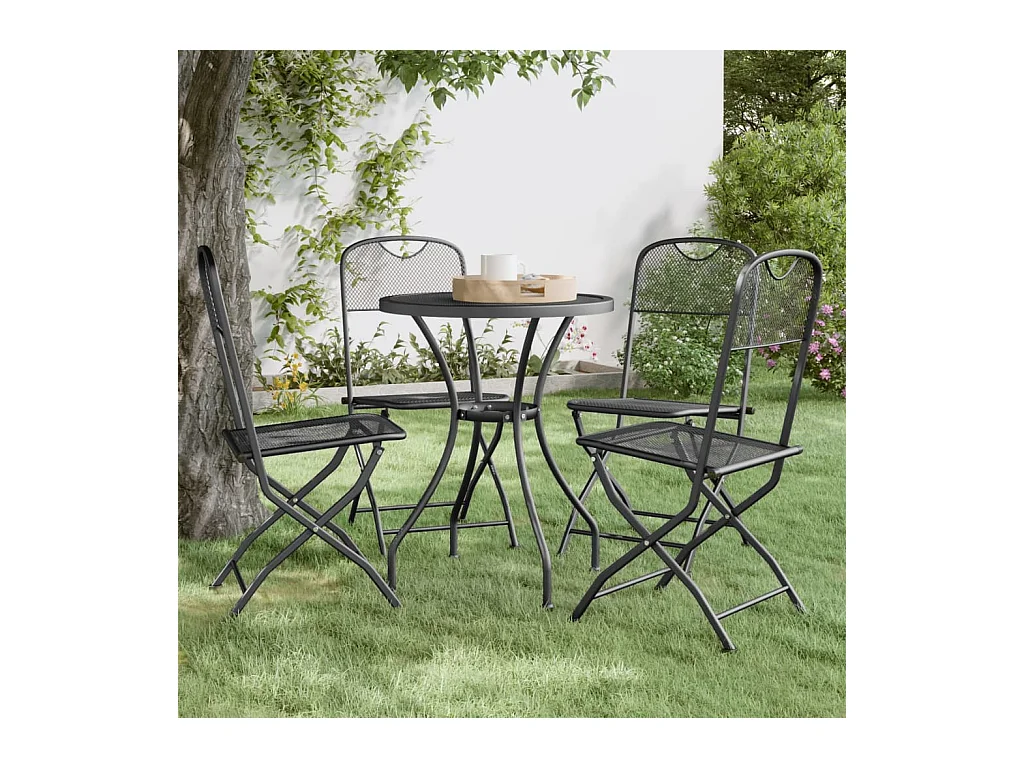 Set di 4 sedie pieghevoli da giardino in rete metallica antracite