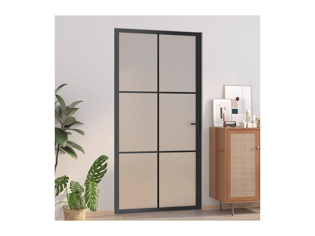 Binnendeur 102,5x201,5 cm Zwart Mat glas en aluminium