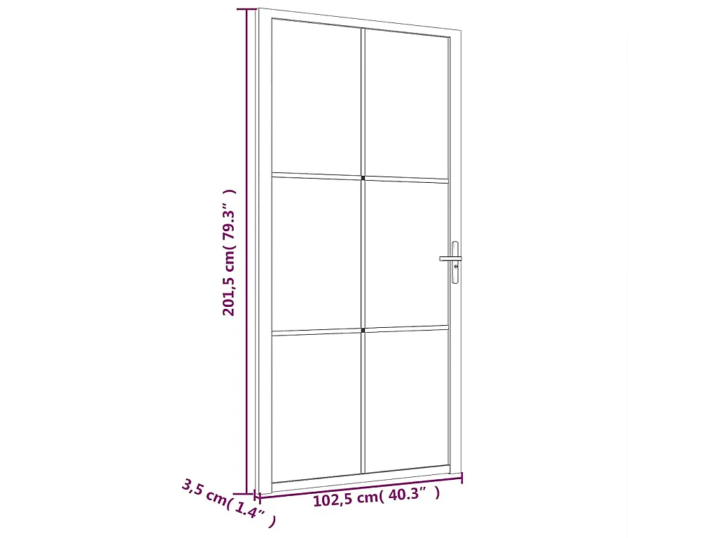 Puerta interior 102,5x201,5 cm Cristal y aluminio Negro Mate