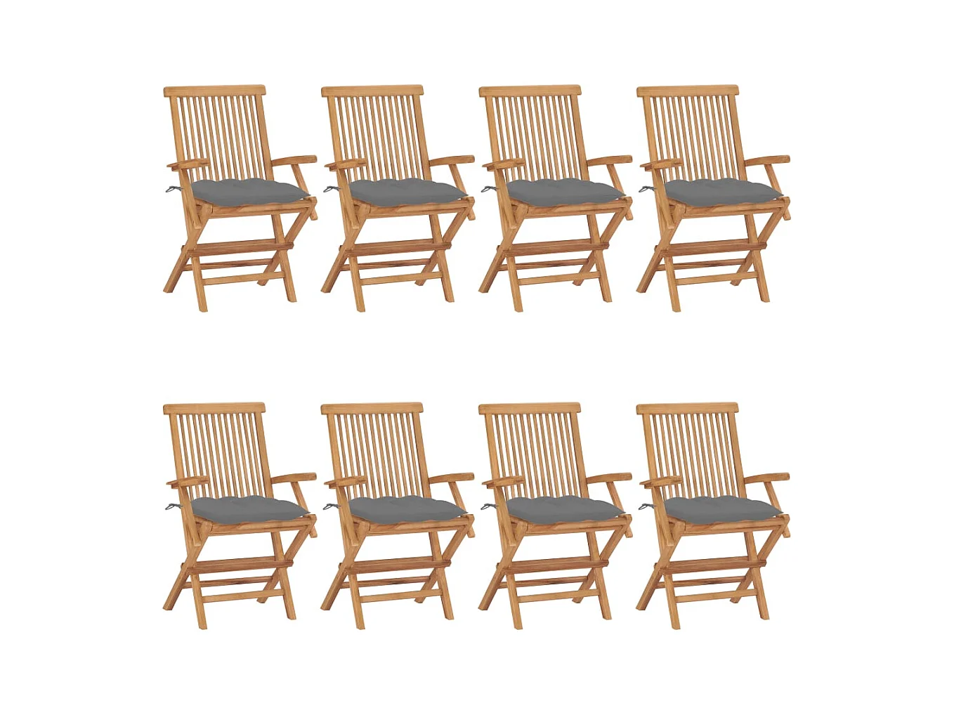 Chaises de jardin avec coussins gris lot de 8 Bois teck massif