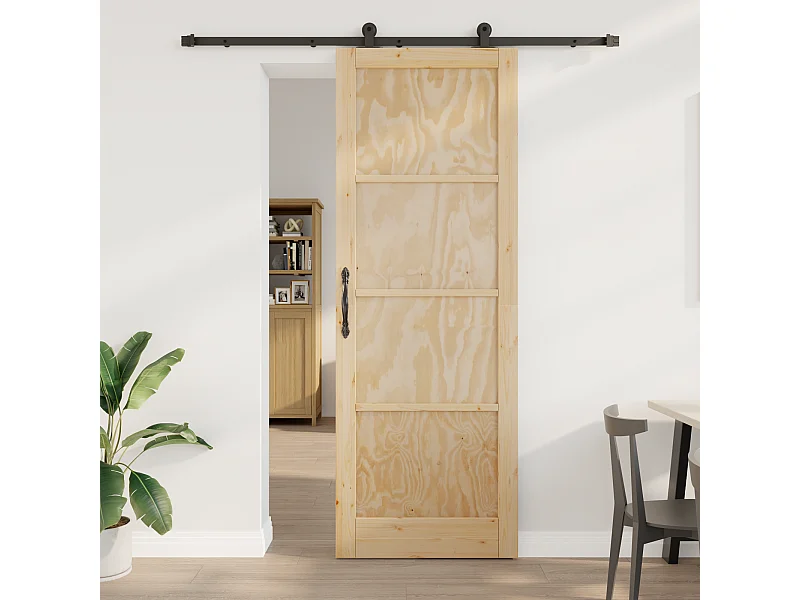 Porte coulissante avec kit de matériel 83x232 cm en bois massif de pin
