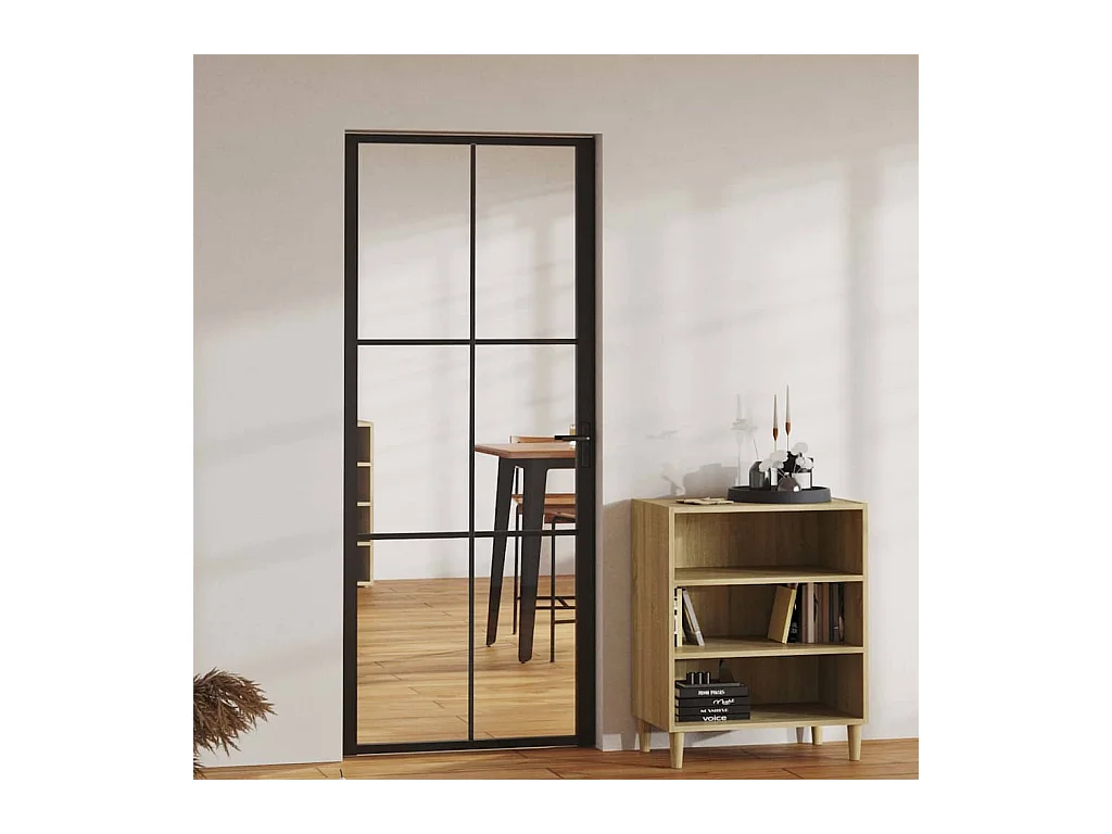 Binnendeur ESG glas en aluminium 83x201,5 cm Zwart