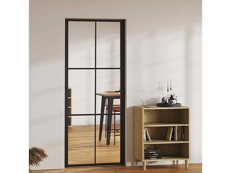 Puerta interior ESG cristal y aluminio 83x201,5 cm Negro