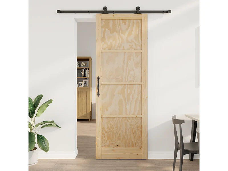 Porte coulissante avec matériel 83x232 cm Bois massif de pin