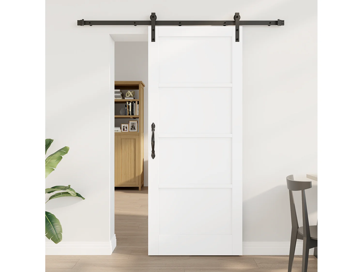 Porta scorrevole con ferramenta bianca 83x202 cm in legno massello di pino