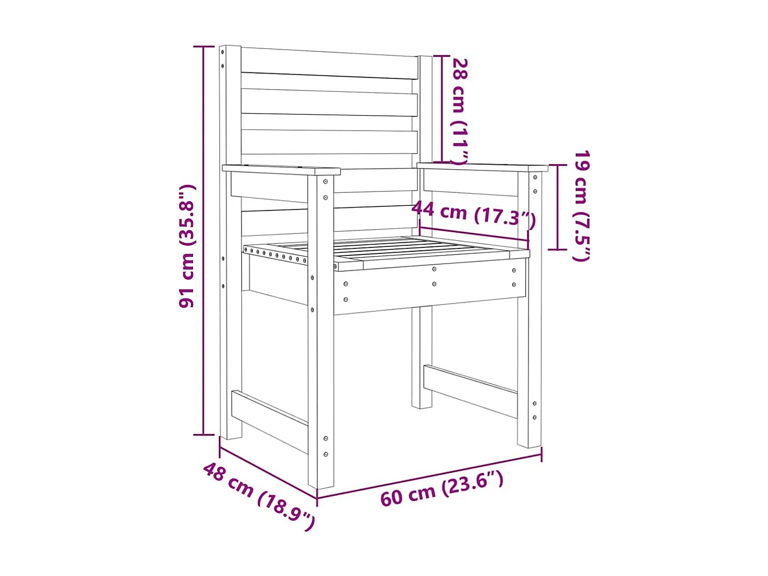 Chaises de jardin lot de 2 60x48x91 cm bois massif de pin