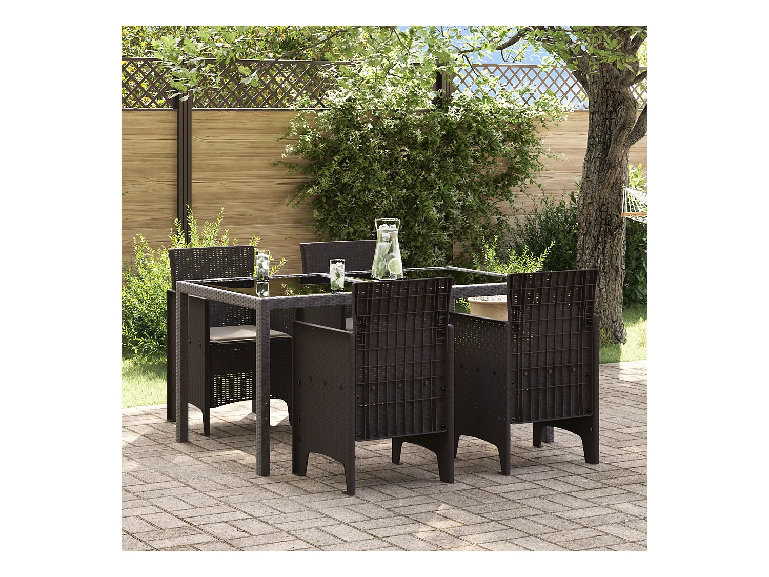Chaises de Jardin avec Coussins 4 pcs Marron Poly Rattan