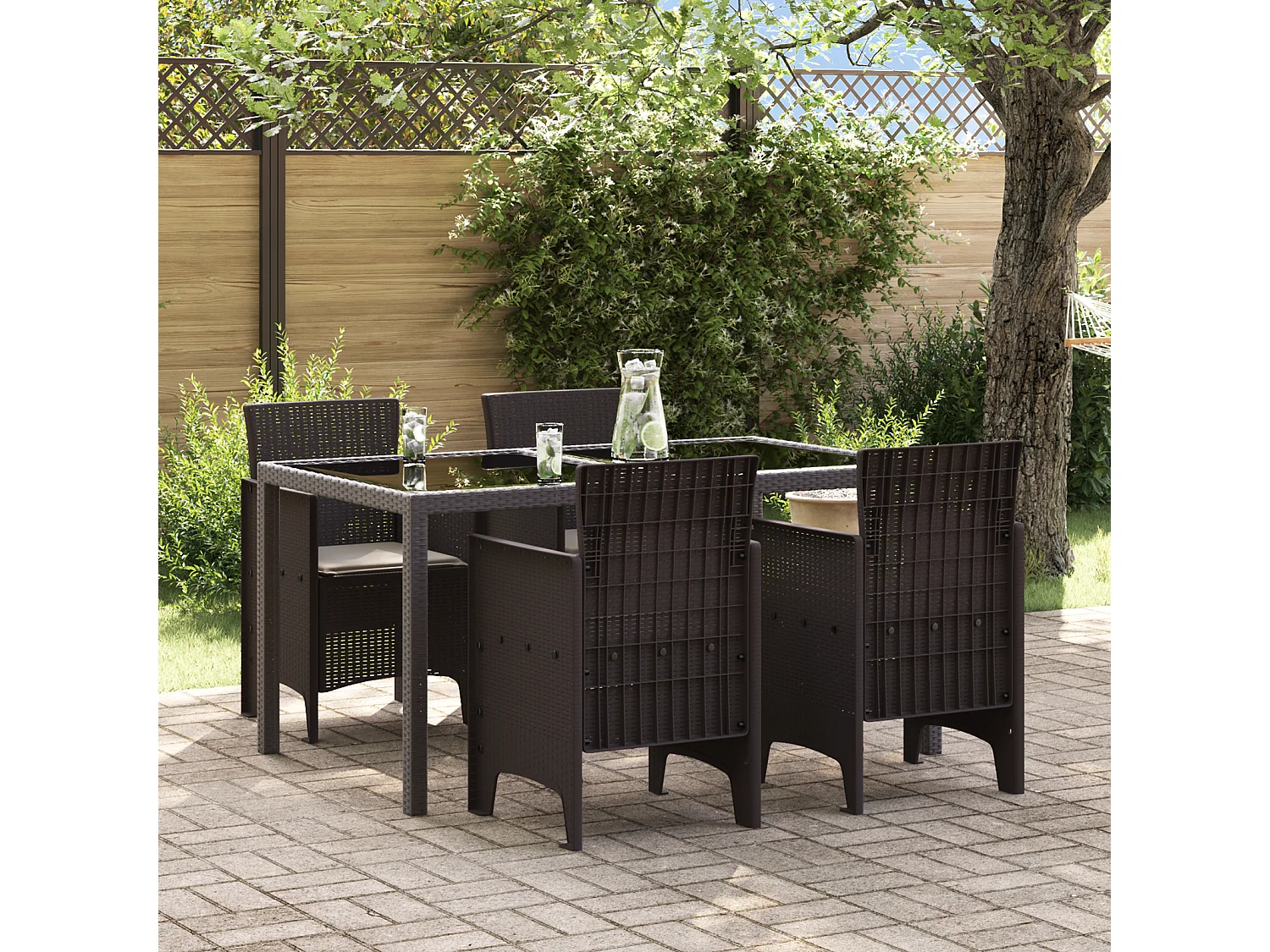 Chaises de Jardin avec Coussins 4 pcs Marron Poly Rattan