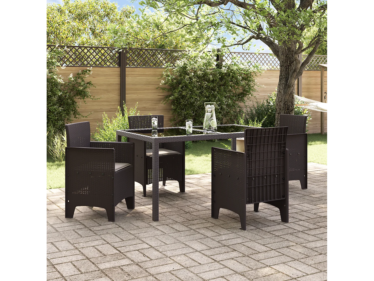 Tuinstoelen met kussens 4 stuks Bruin Poly Rotan