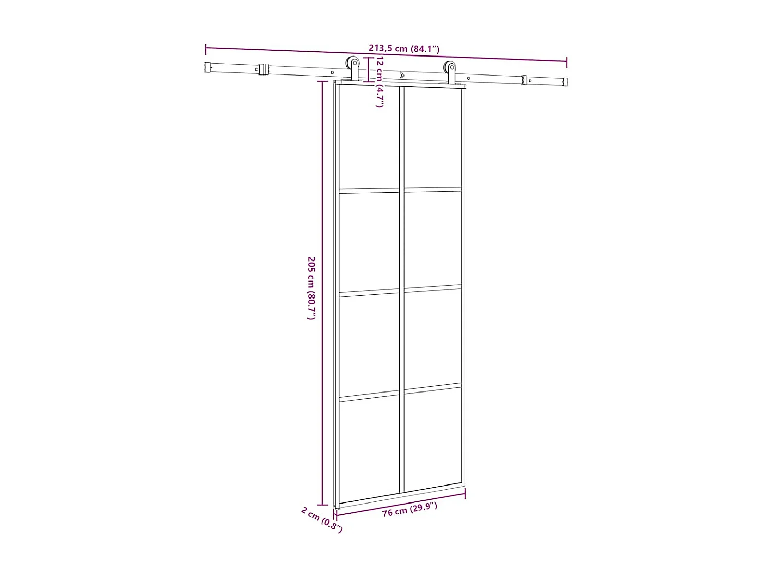 Puerta corredera con kit de herrajes 76x205 cm cristal ESG