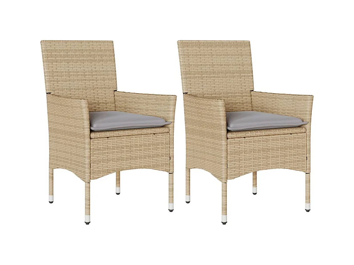 Chaises de jardin avec coussins lot de 2 beige résine tressée