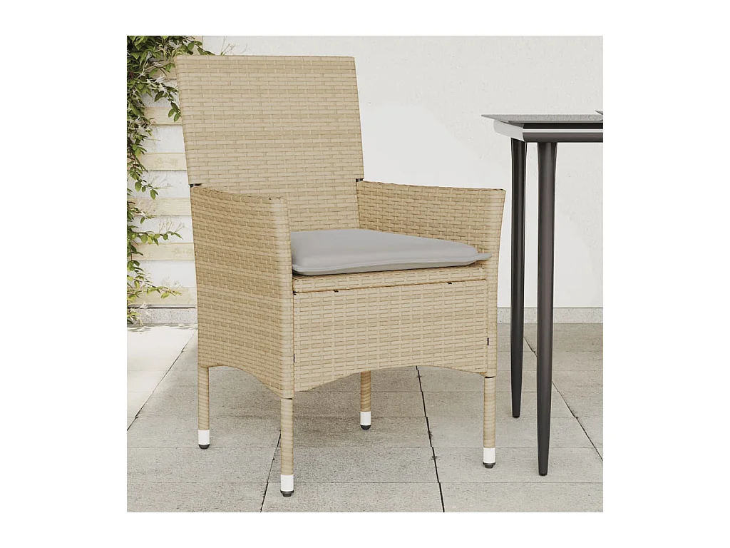 Sillas de jardín con cojines, juego de 2, beige, resina tejida