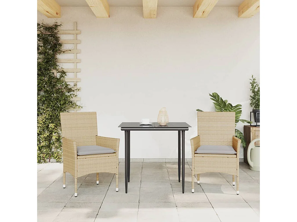 Chaises de jardin avec coussins lot de 2 beige résine tressée