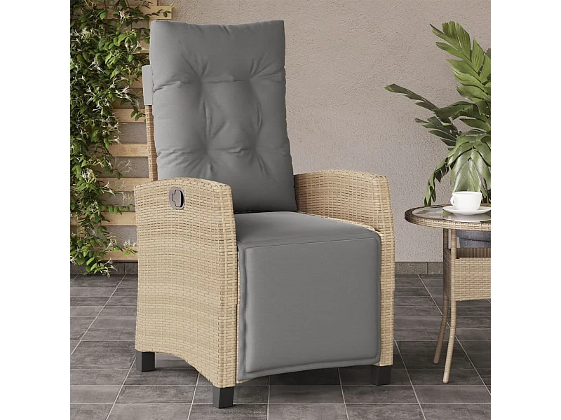 Silla de jardín reclinable y reposapiés mezcla de ratán beige