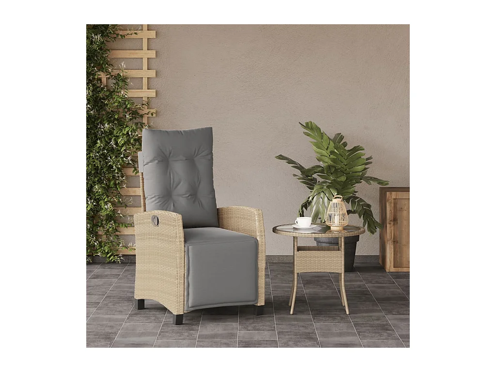 Silla de jardín reclinable y reposapiés mezcla de ratán beige