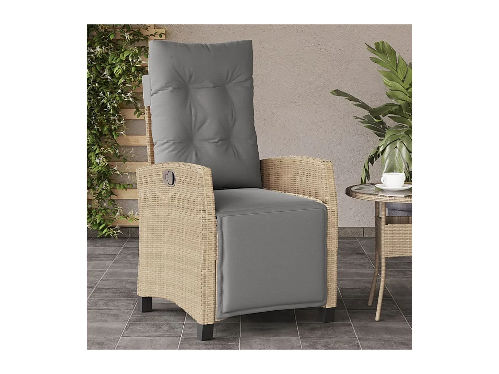 Chaise inclinable de jardin et repose-pied mélange beige rotin