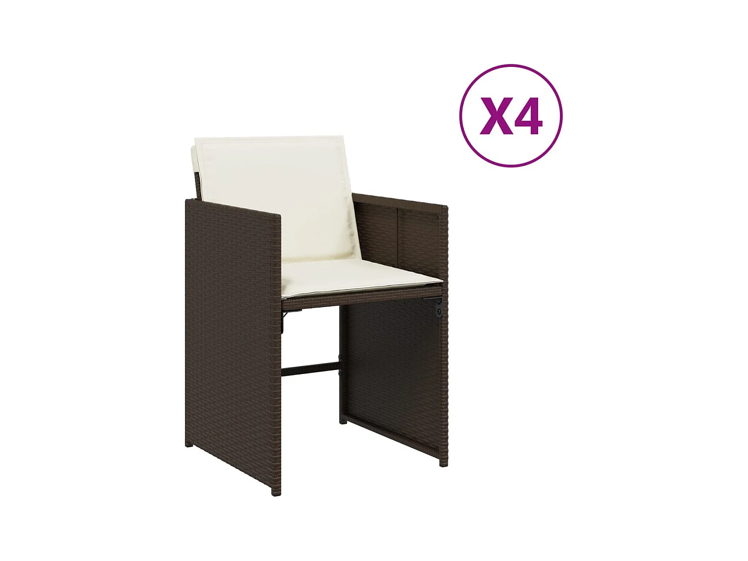 Sillas de jardín con cojines, juego de 4, marrón, resina tejida