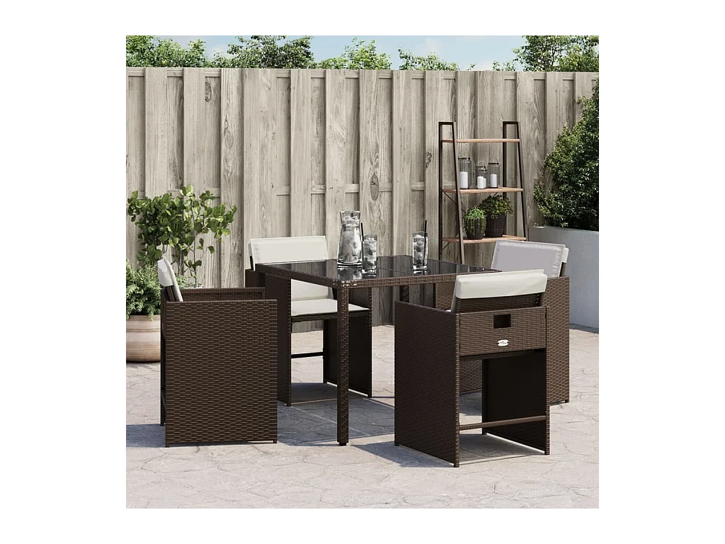 Sillas de jardín con cojines, juego de 4, marrón, resina tejida