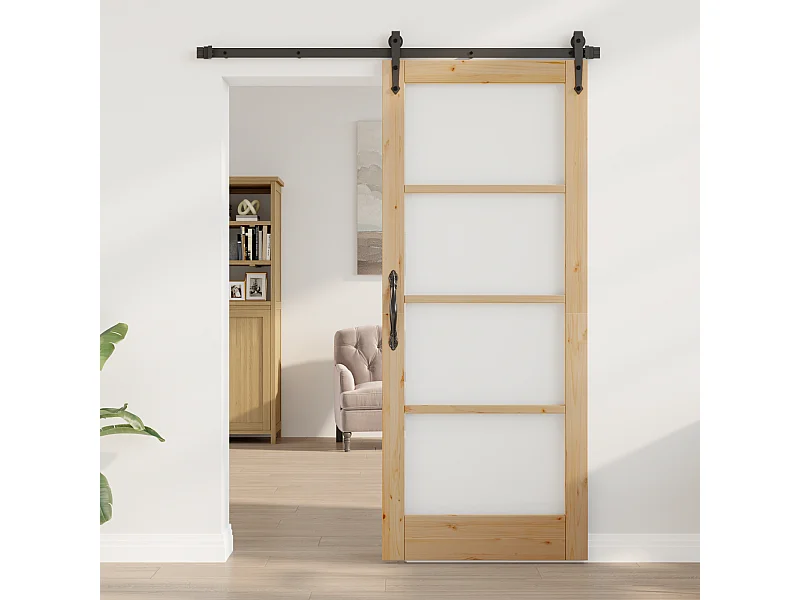 Porte intérieure avec verre  83x202x4 cm en bois de pin massif