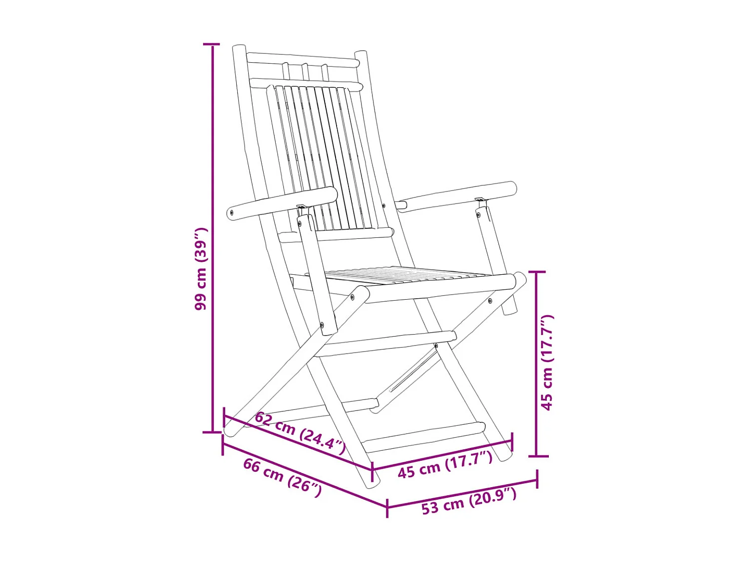 Opvouwbare tuinstoelen set van 2 53x66x99 cm bamboe