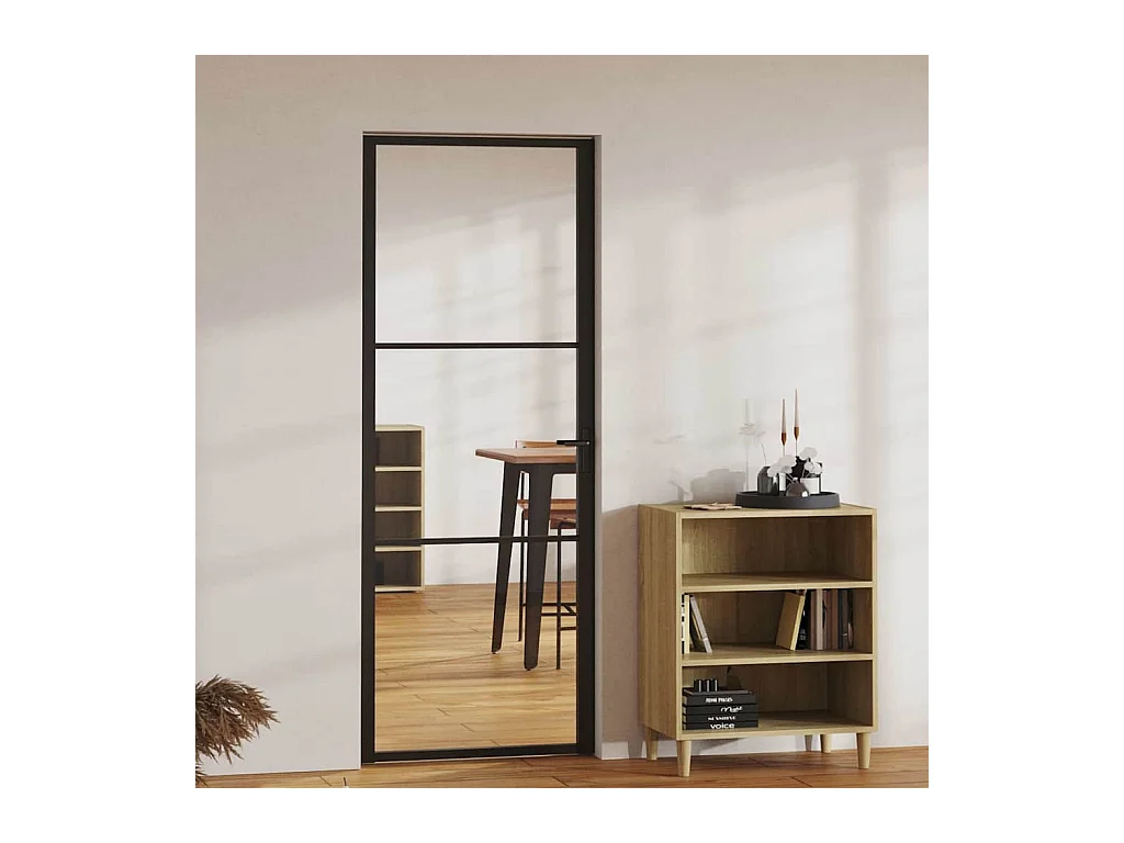 Porta interna in vetro ESG e alluminio 76x201,5 cm Nero