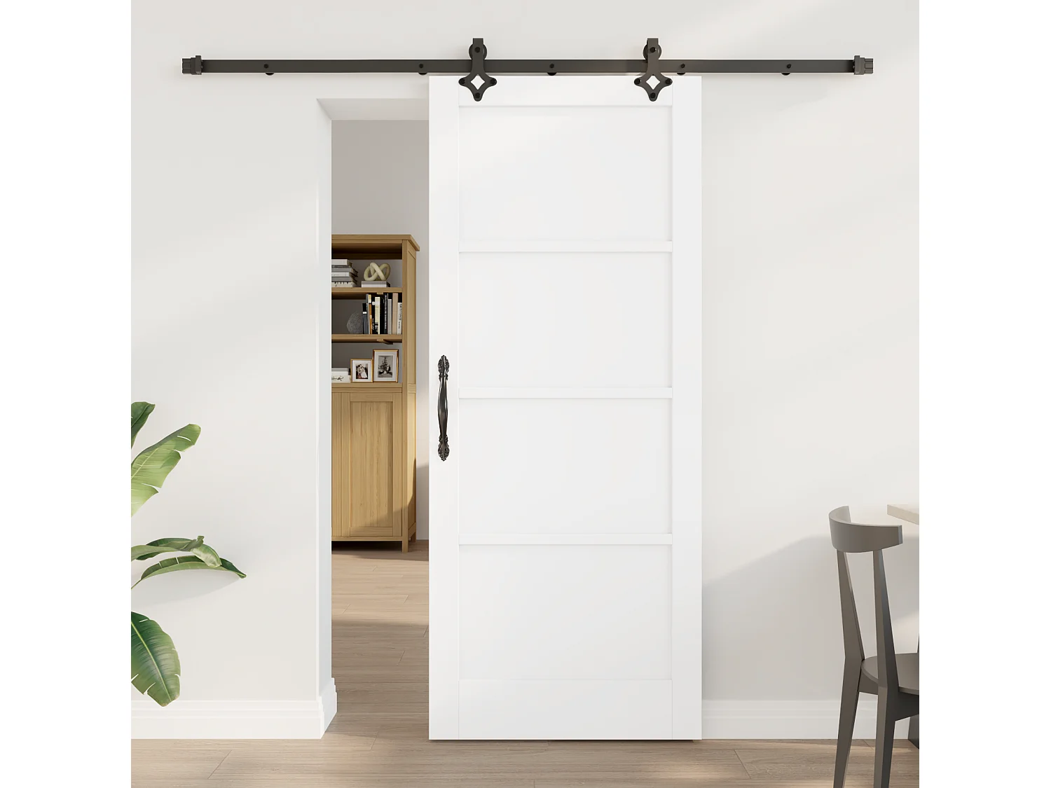 Porte Coulissante avec Kit Matériel en Bois Massif de Pin Blanc