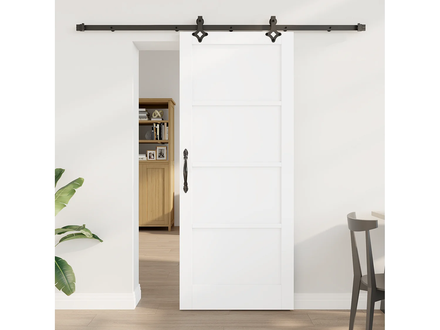 Porte Coulissante avec Kit Matériel en Bois Massif de Pin Blanc