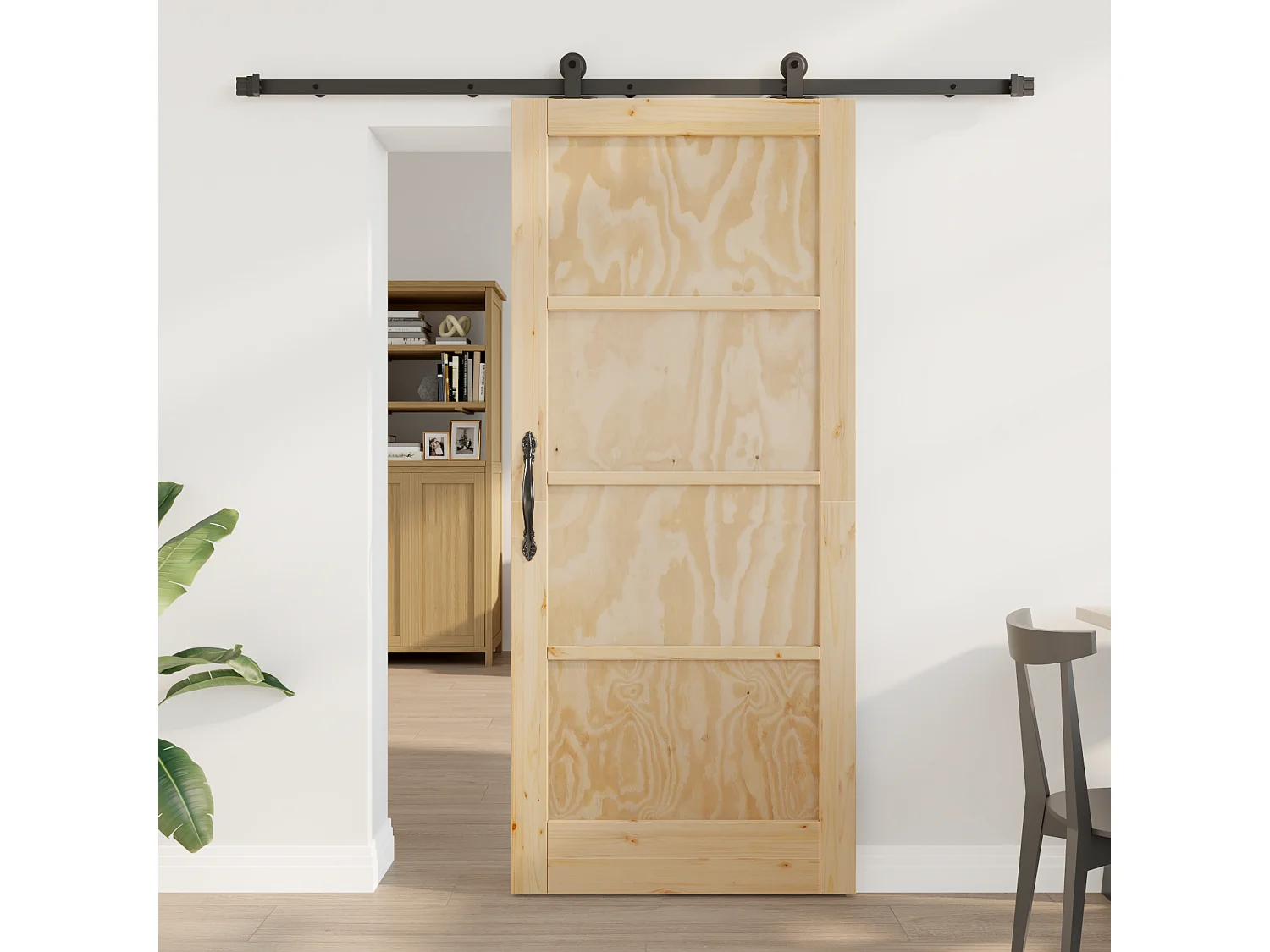 Porte coulissante avec kit de quincaillerie 86x198,5 cm en bois massif de pin