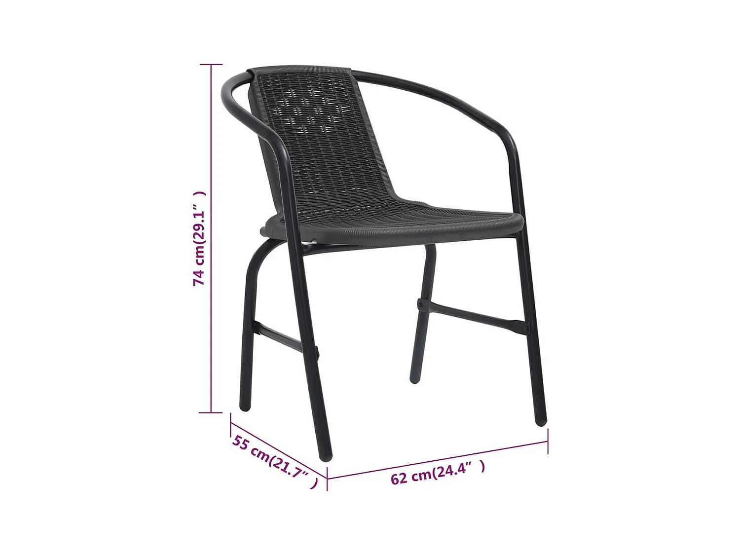 Chaises de jardin lot de 4 Rotin plastique et acier 110 kg
