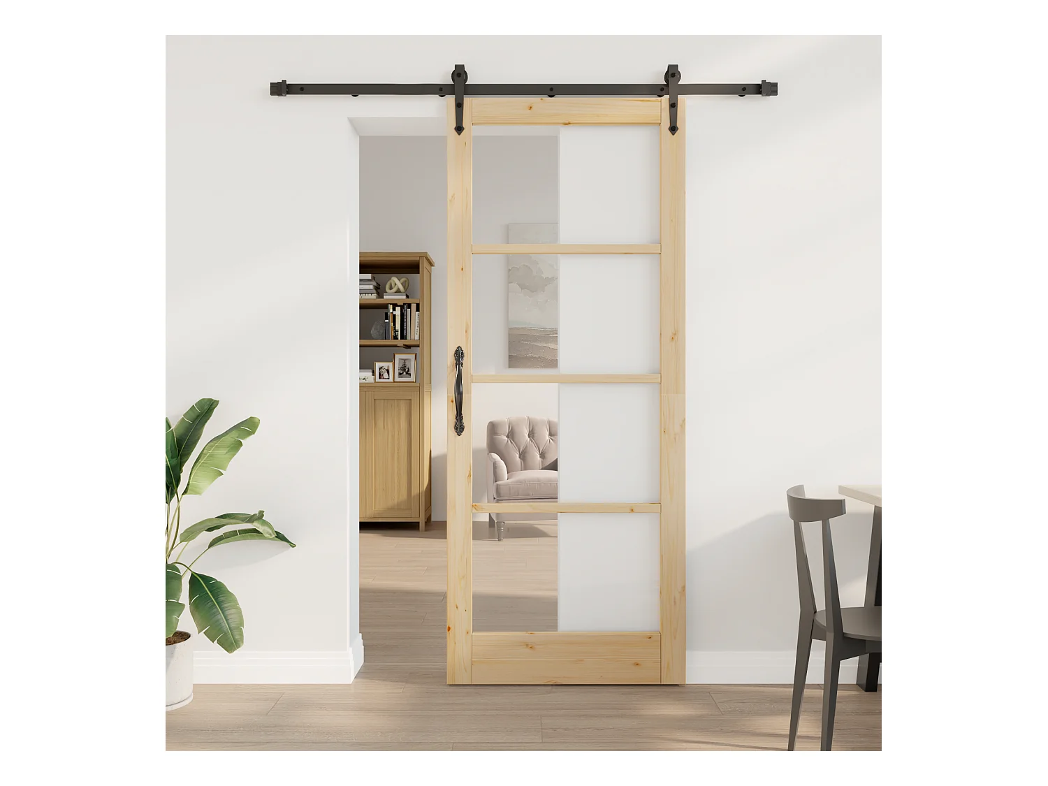 Porta scorrevole con ferramenta 86x211 cm Legno massello di pino