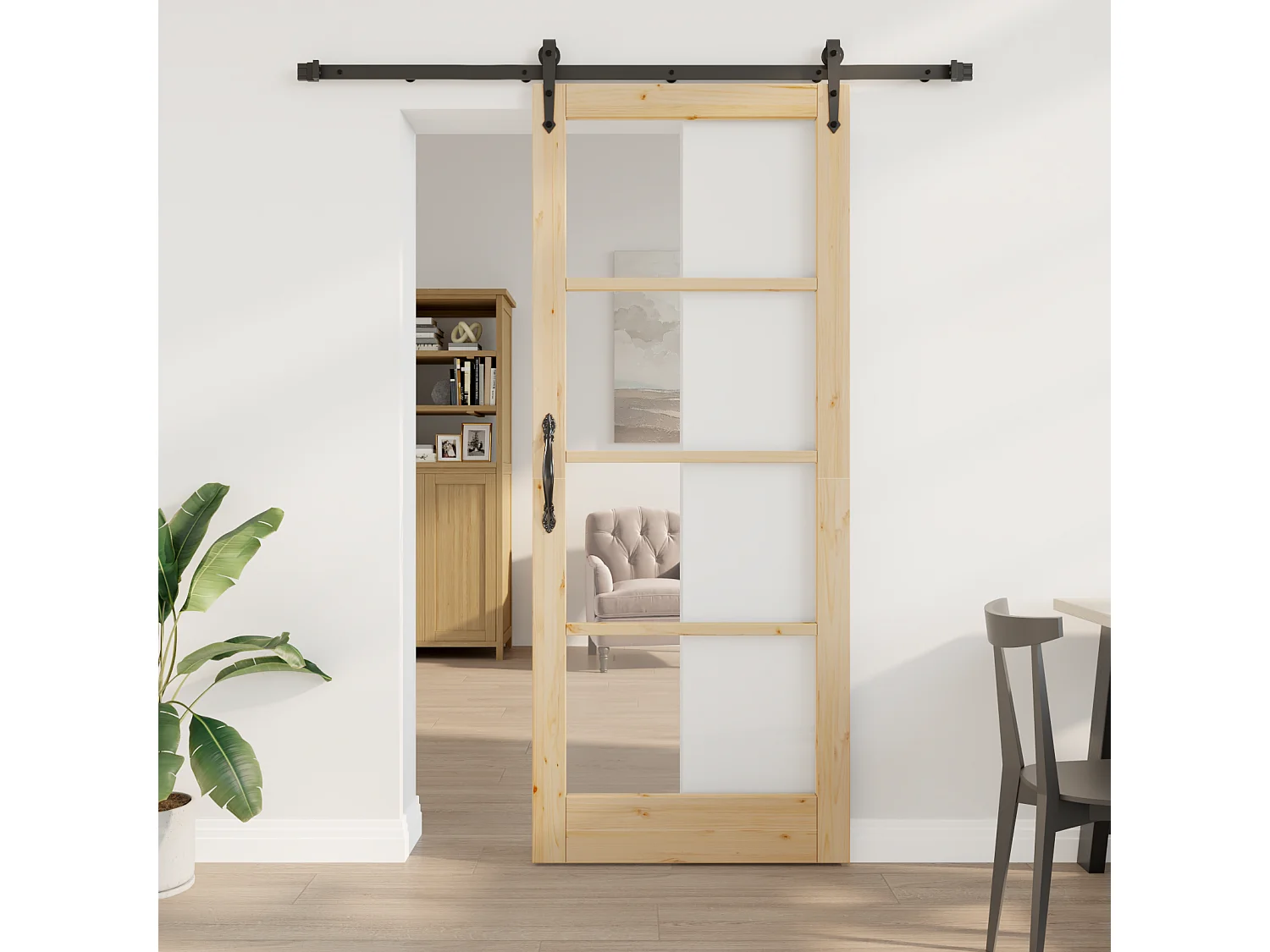 Schuifdeur met hang- en sluitwerk 86x211 cm Massief grenenhout