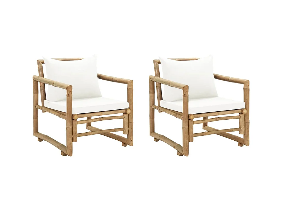 Set di 2 sedie da giardino con cuscini e guanciali in bambù