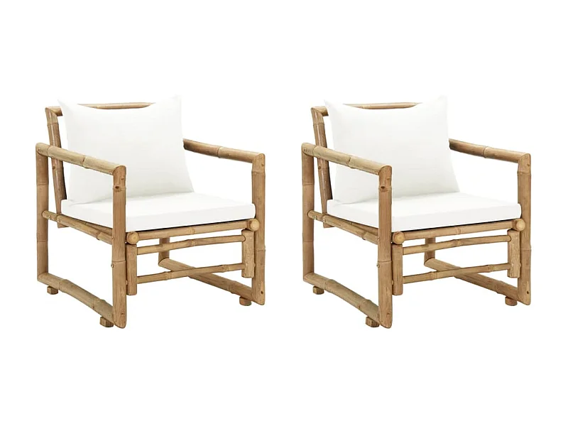Chaises de jardin lot de 2 avec coussins et oreillers Bambou