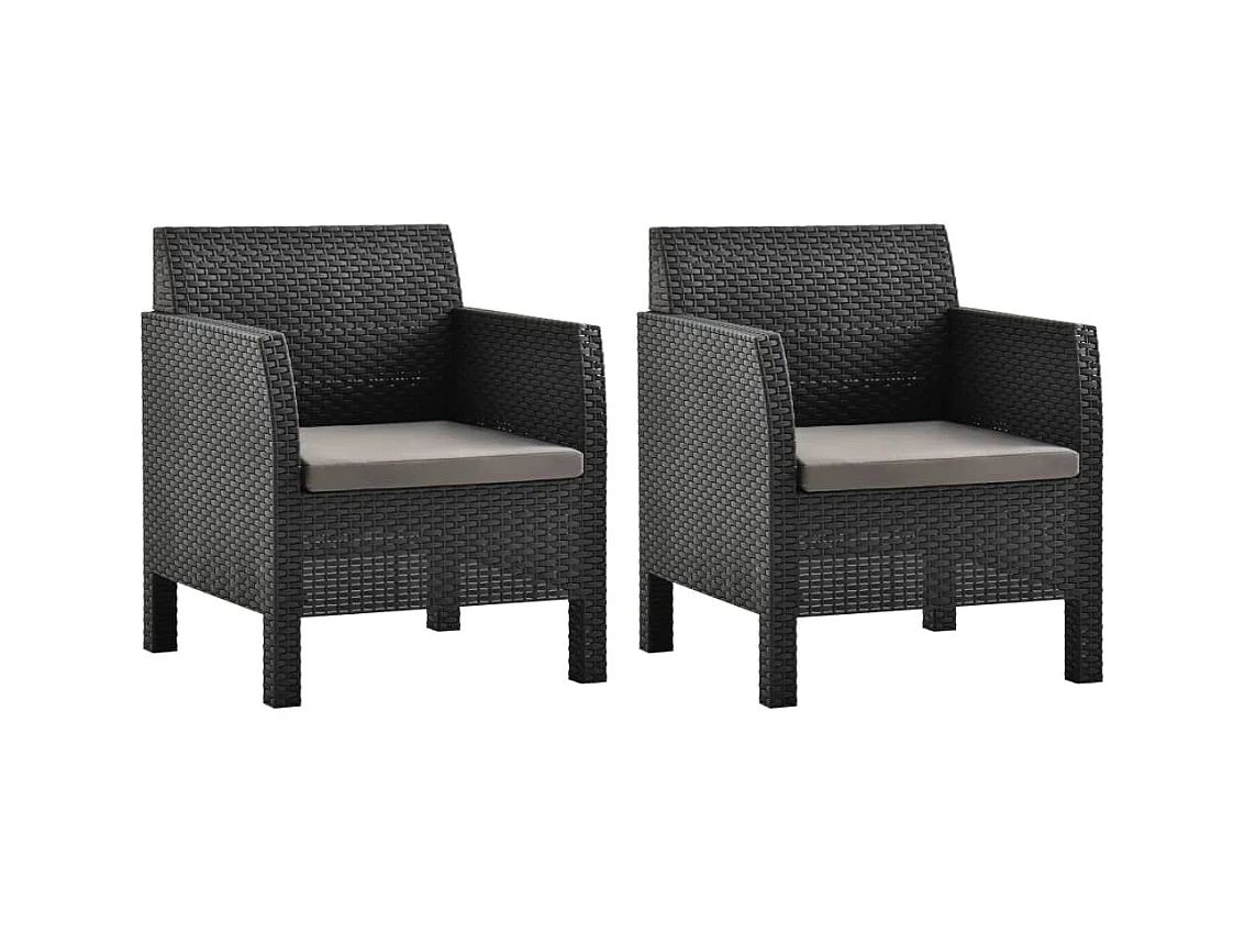 Chaises de jardin avec coussins lot de 2 PP Rotin Anthracite