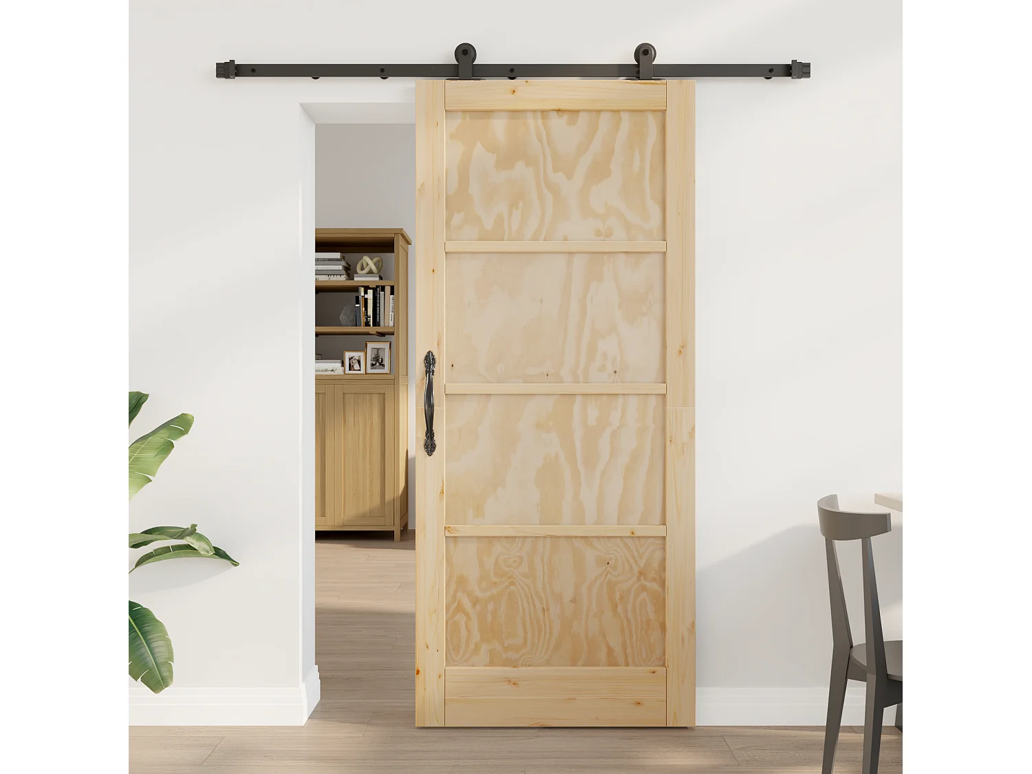 Porte coulissante avec kit matériel 86x198,5 cm en bois massif de pin