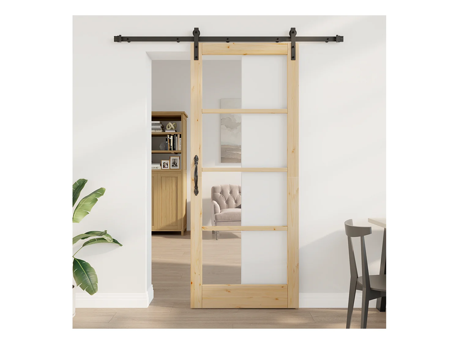Porta scorrevole con set ferramenta  Legno e Vetro