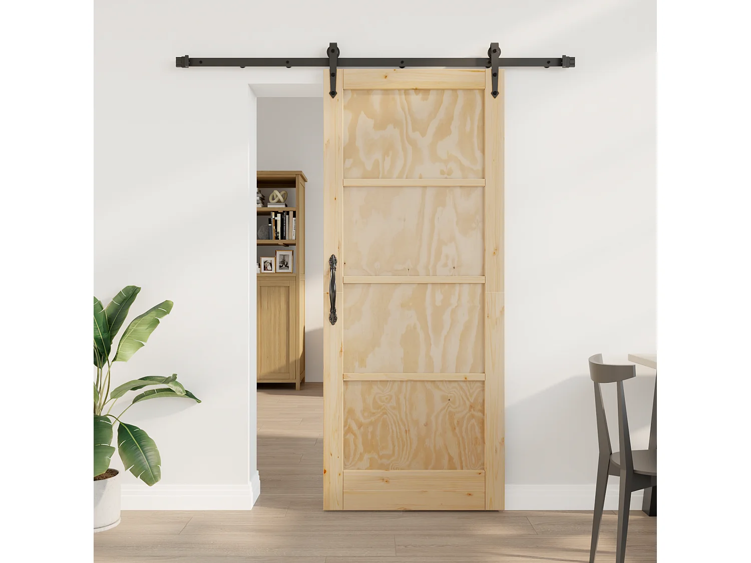 Porte coulissante avec set de matériel 83x202 cm Bois massif Pin