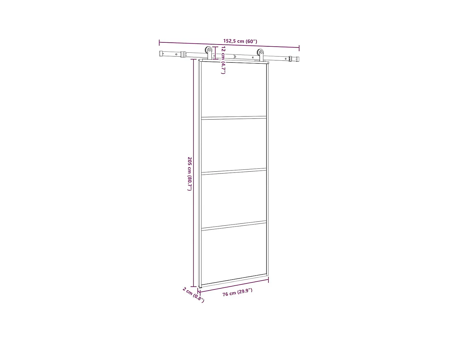 Schuifdeur met beslagset 76x205 cm ESG-glas