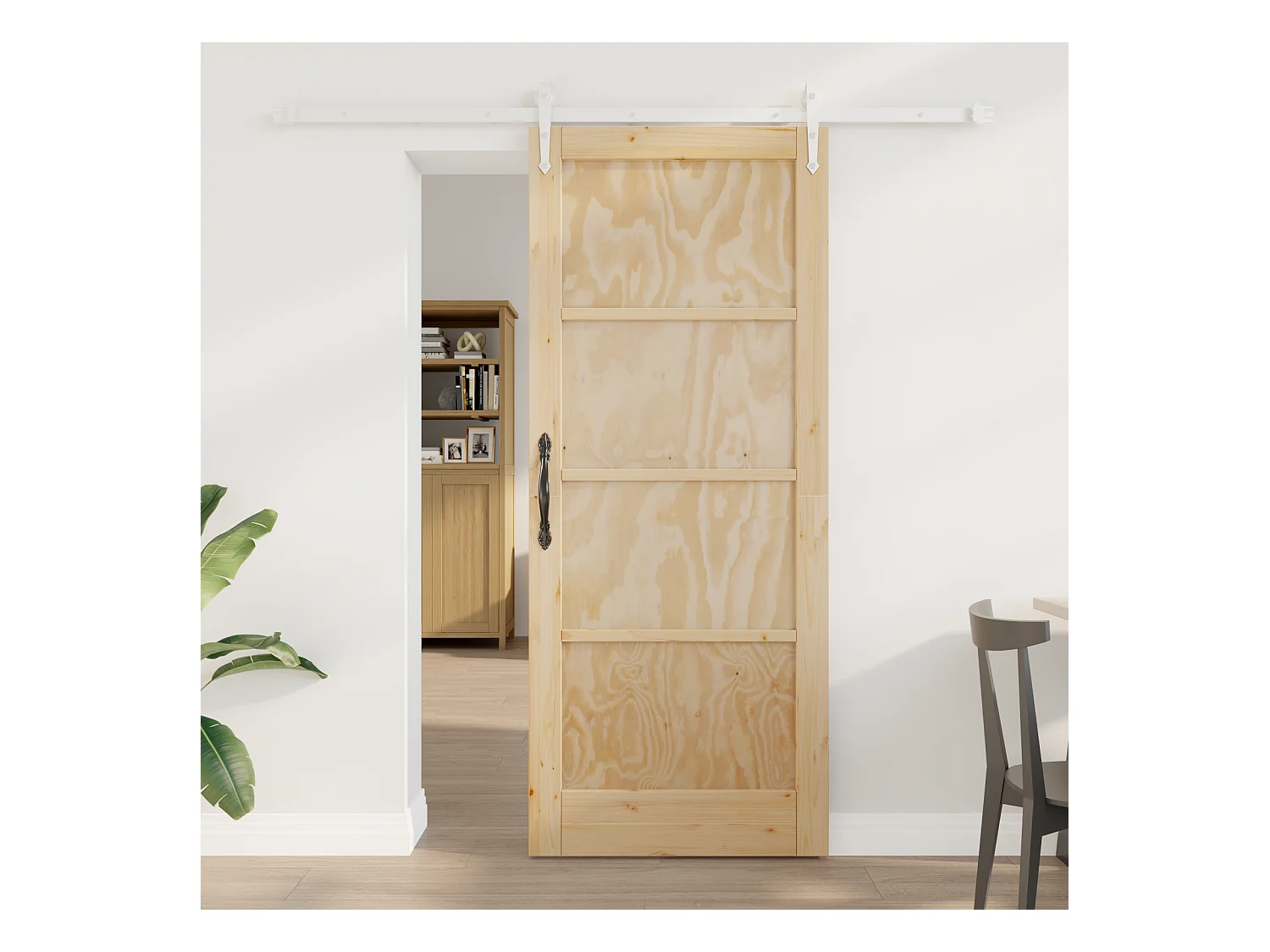 Porta scorrevole con kit ferramenta 83x202 cm in legno di pino massello