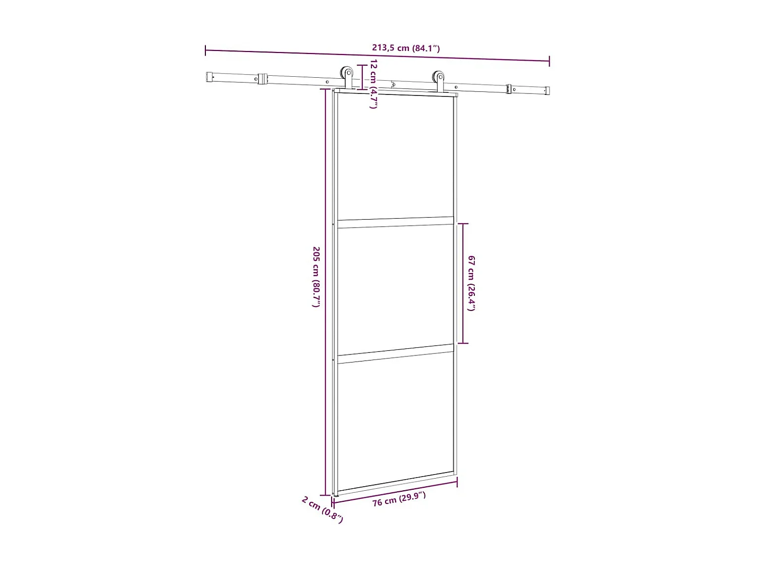 Porte coulissante kit de quincaillerie trempé verre aluminium