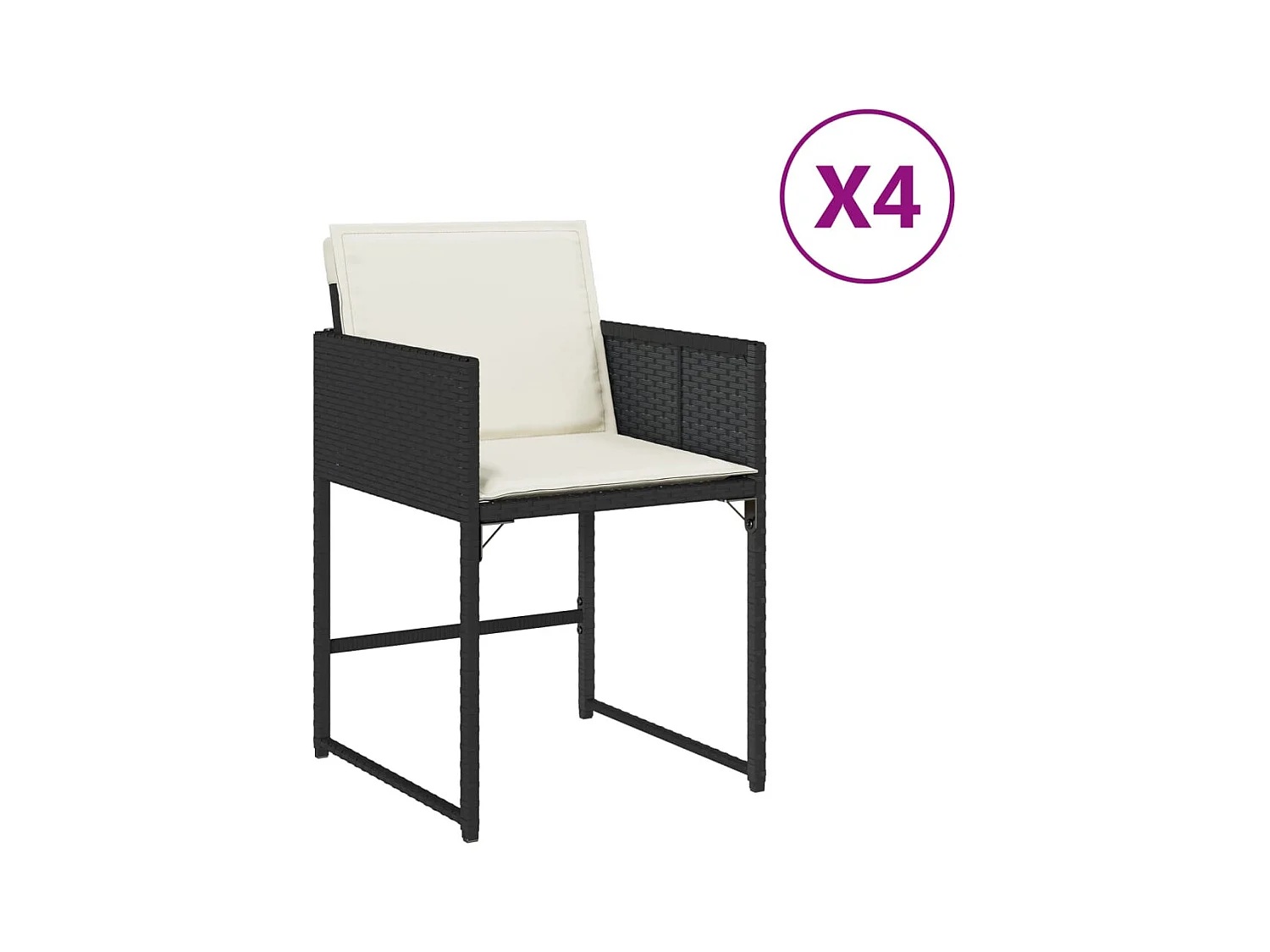 Chaises de jardin lot de 4 avec coussins noir résine tressée