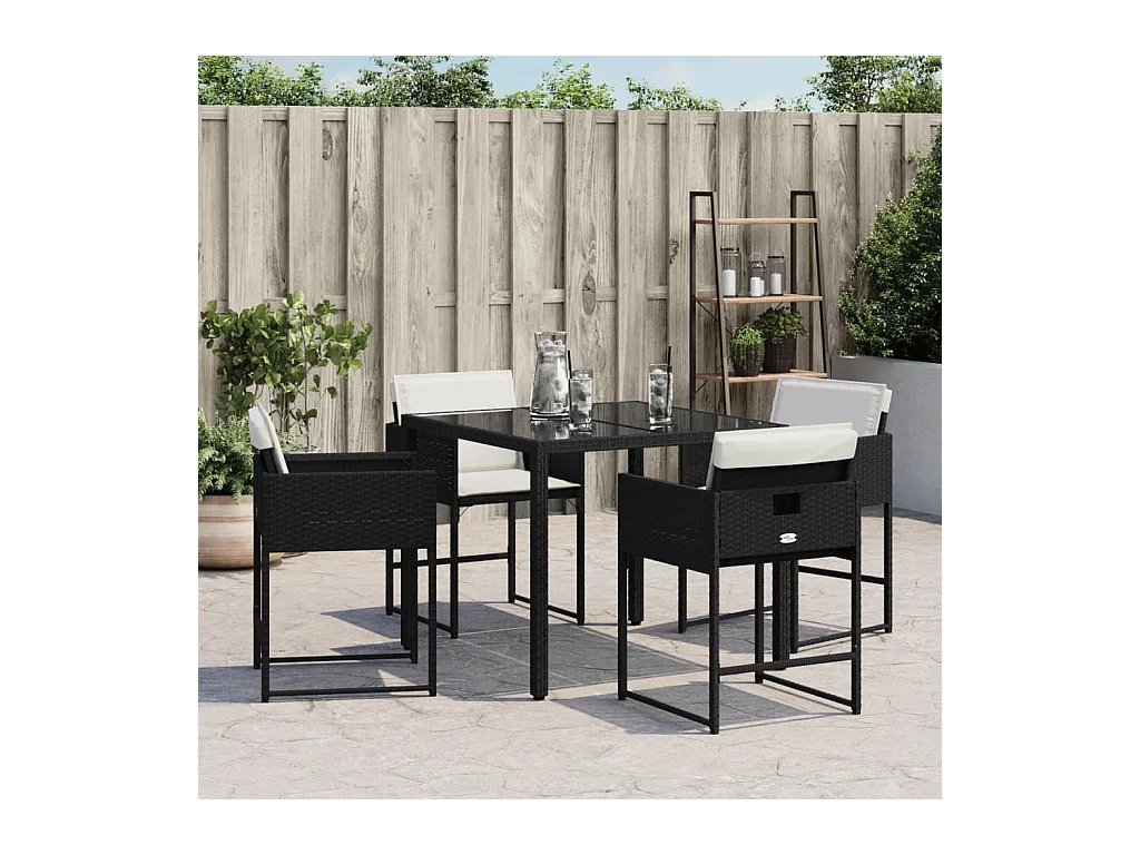 Chaises de jardin lot de 4 avec coussins noir résine tressée