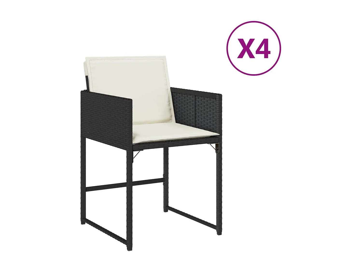 Chaises de jardin lot de 4 avec coussins noir résine tressée