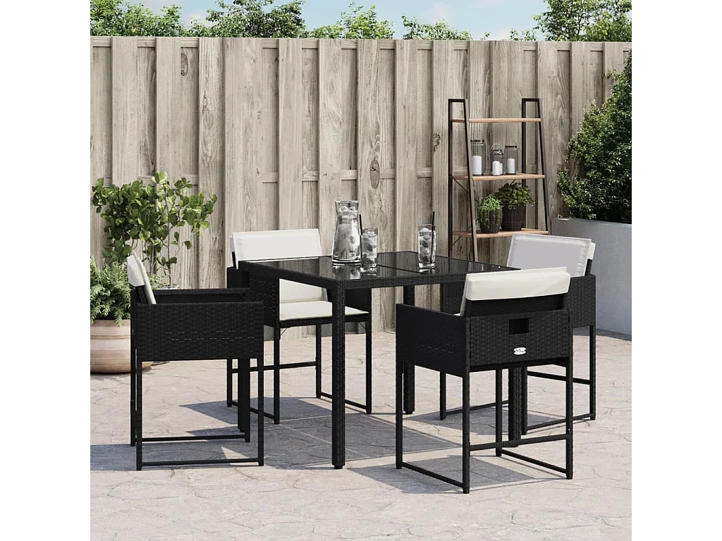 Chaises de jardin lot de 4 avec coussins noir résine tressée